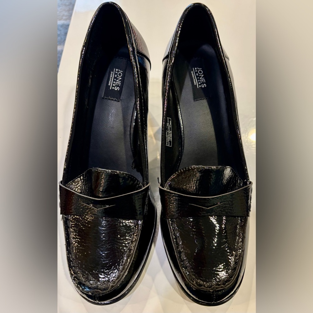 Jones New York Women's Cypress Loafers in Patent Black, 3” Block Heels, Size 8M